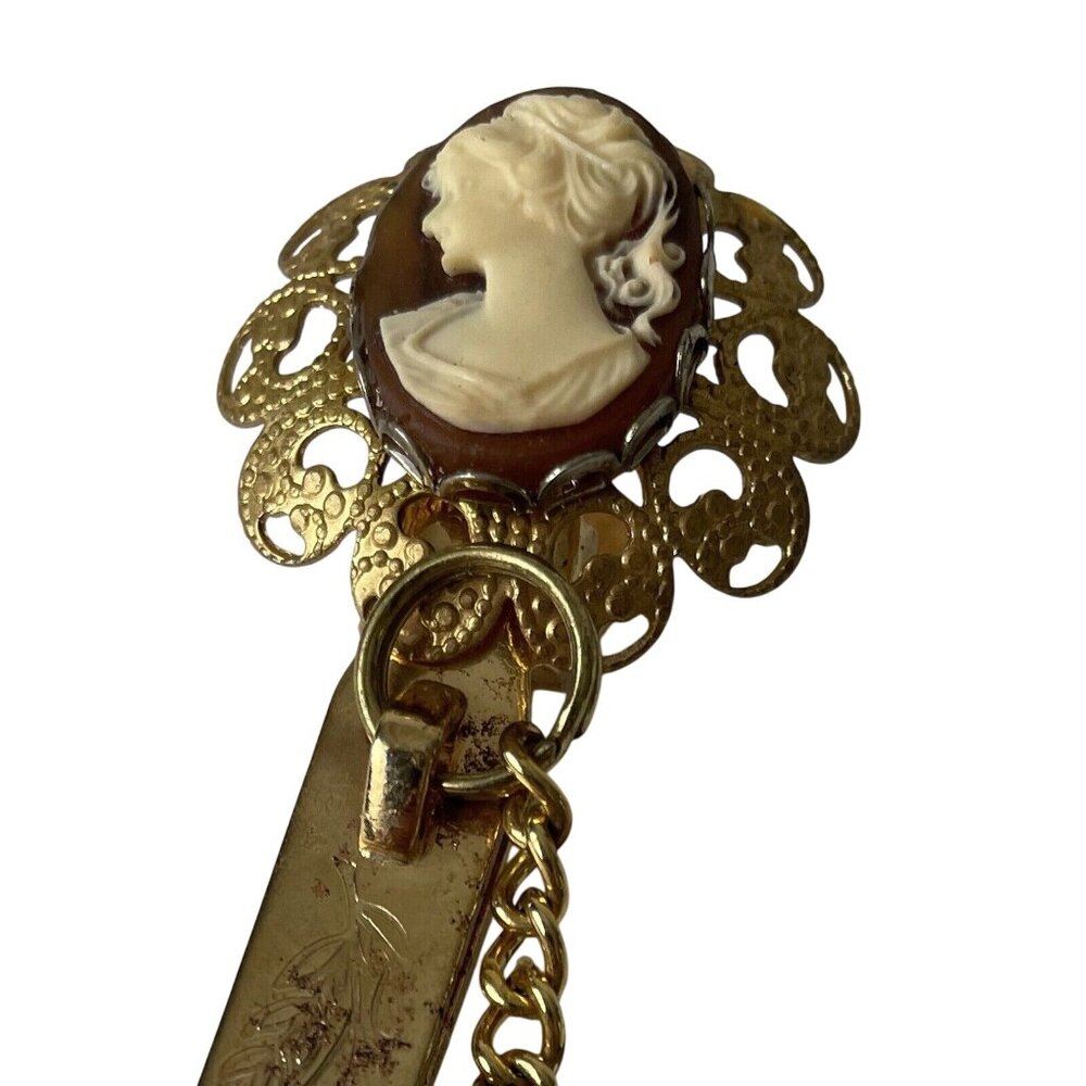 Vintage King's Key Finder Filigree Cameo Gold Tone Key Chain Patent Los Angeles
